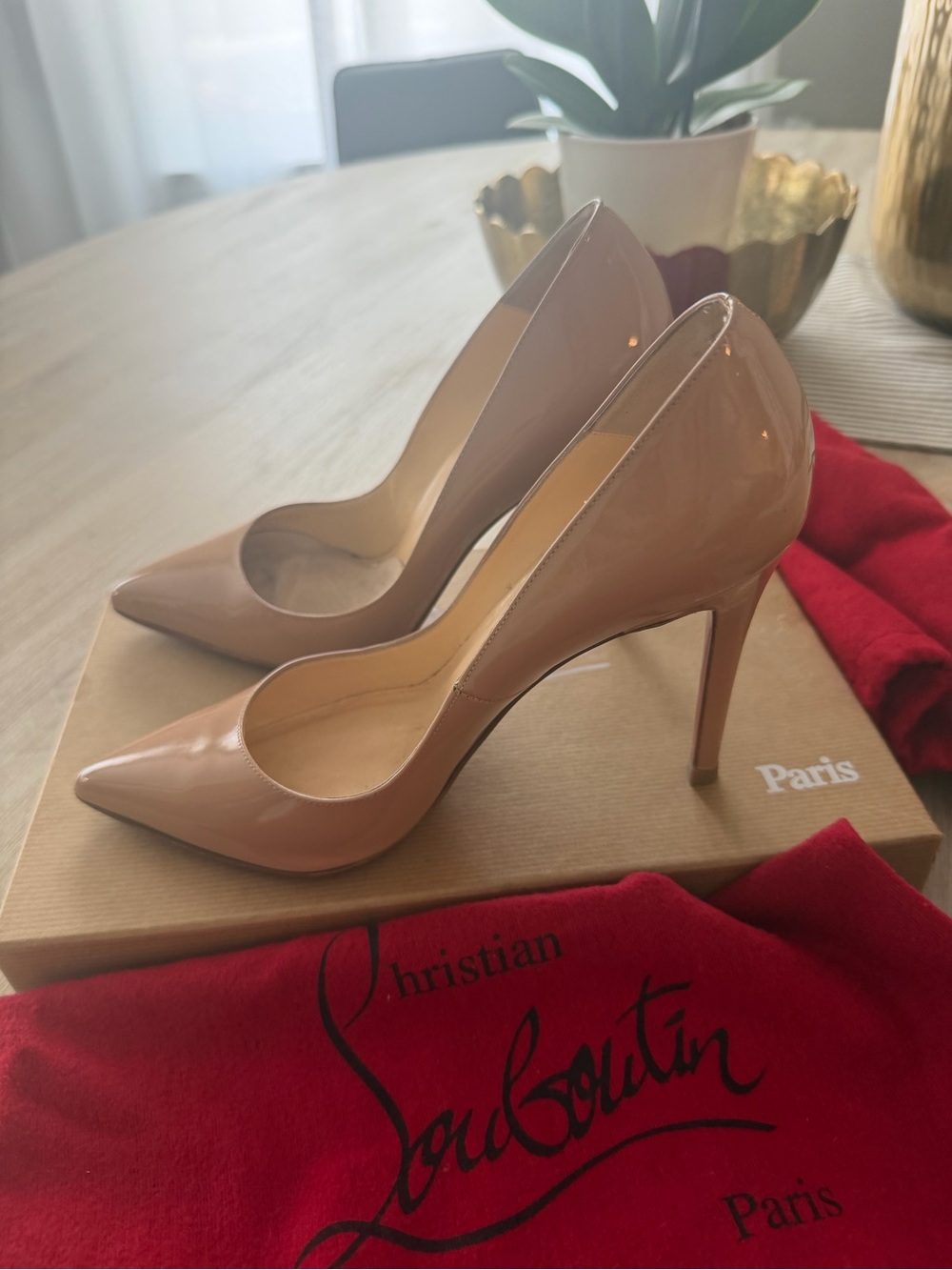 Christian Louboutin Nude Patent Pointed-Toe Stiletto Pumps
